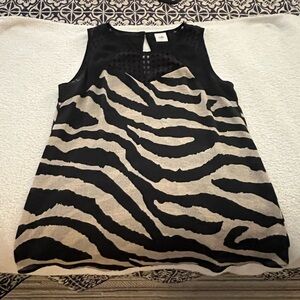 Cabi Black Tan Tivoli Zebra Print Sleeveless Blouse Tank